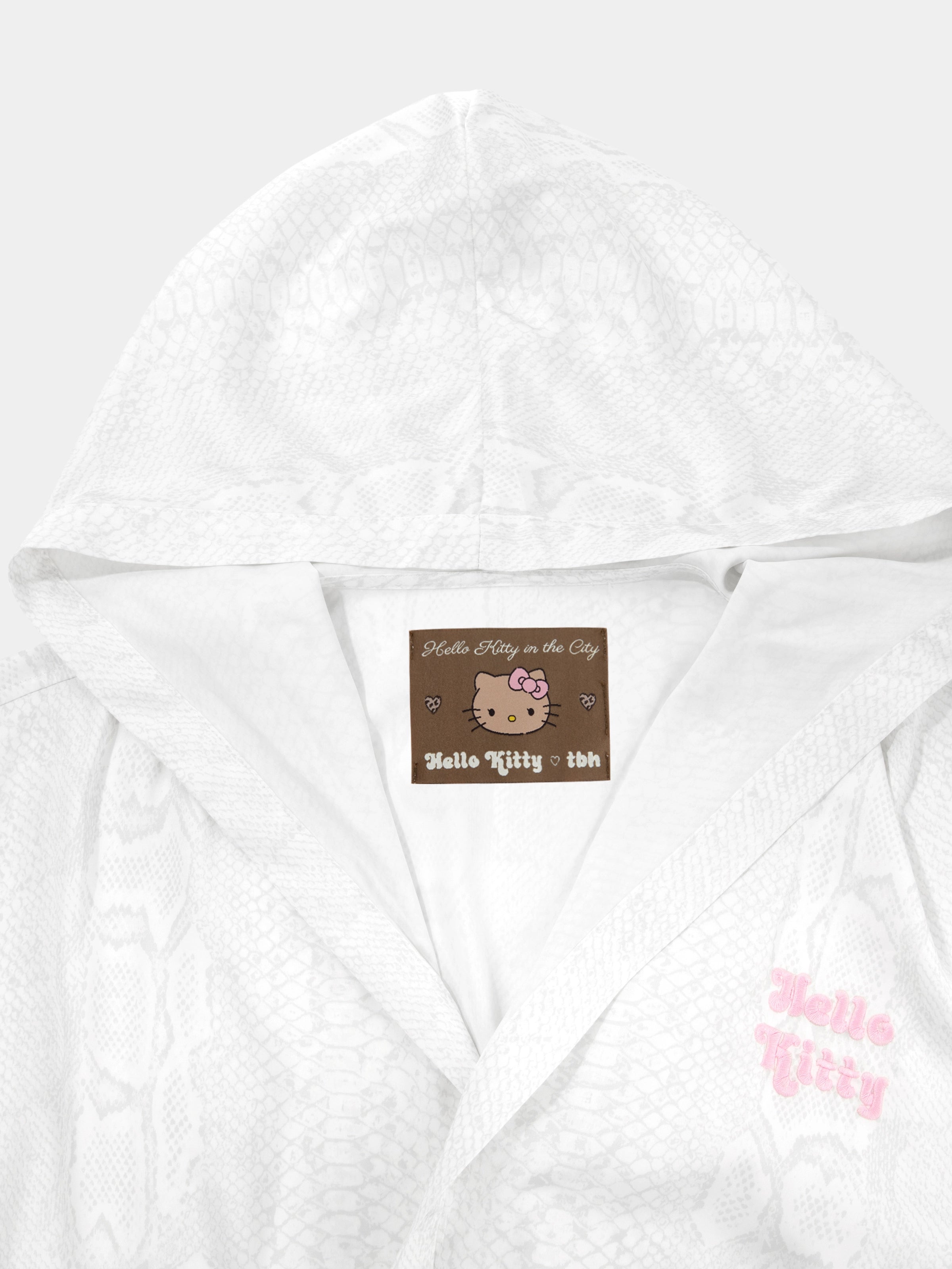 "Hello Kitty" Satin Hoodie Dressing Gown Set – Snake Print
