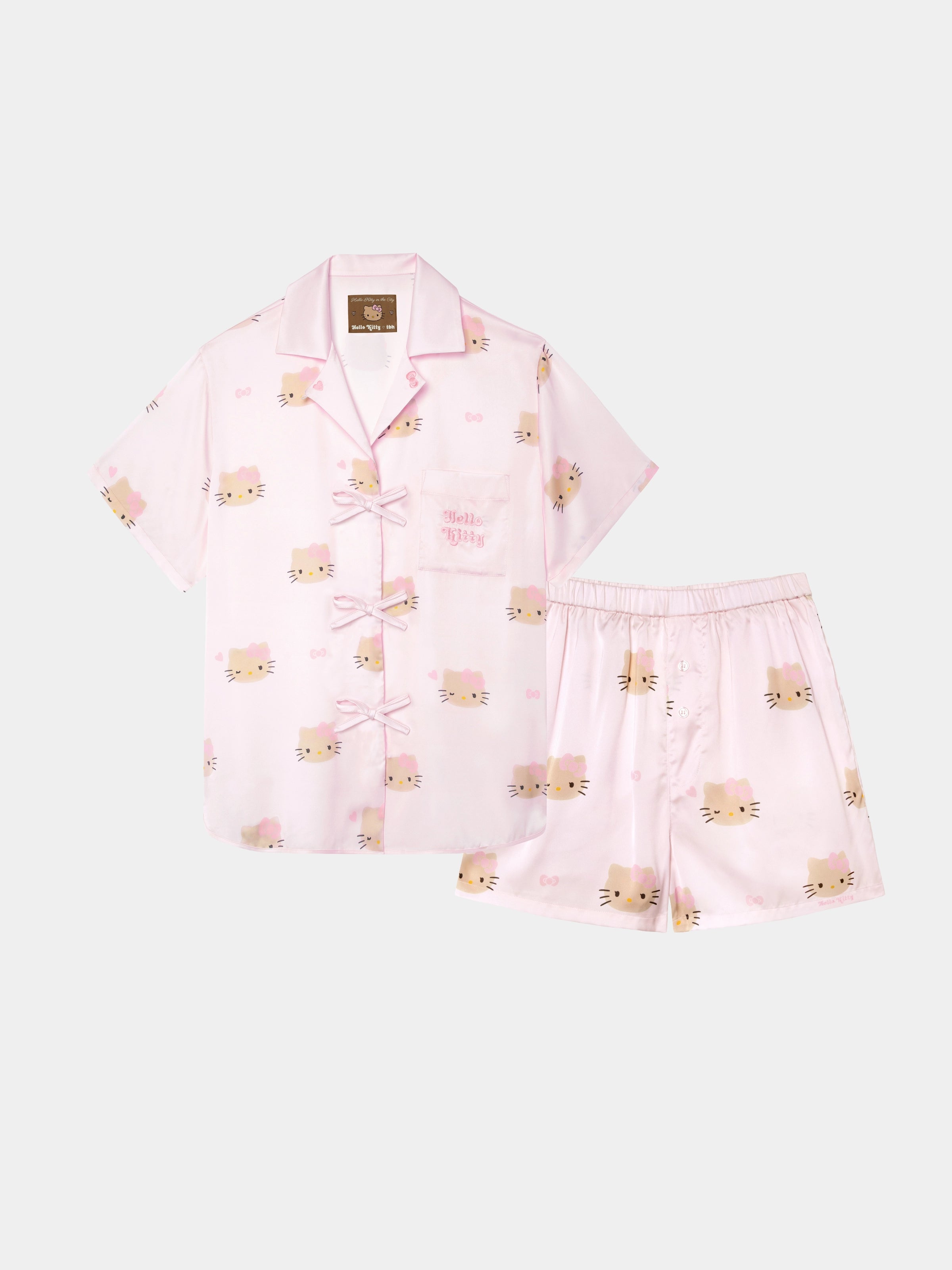 "Hello Kitty" Satin Short Sleeve Loungewear Set Y2k Pink