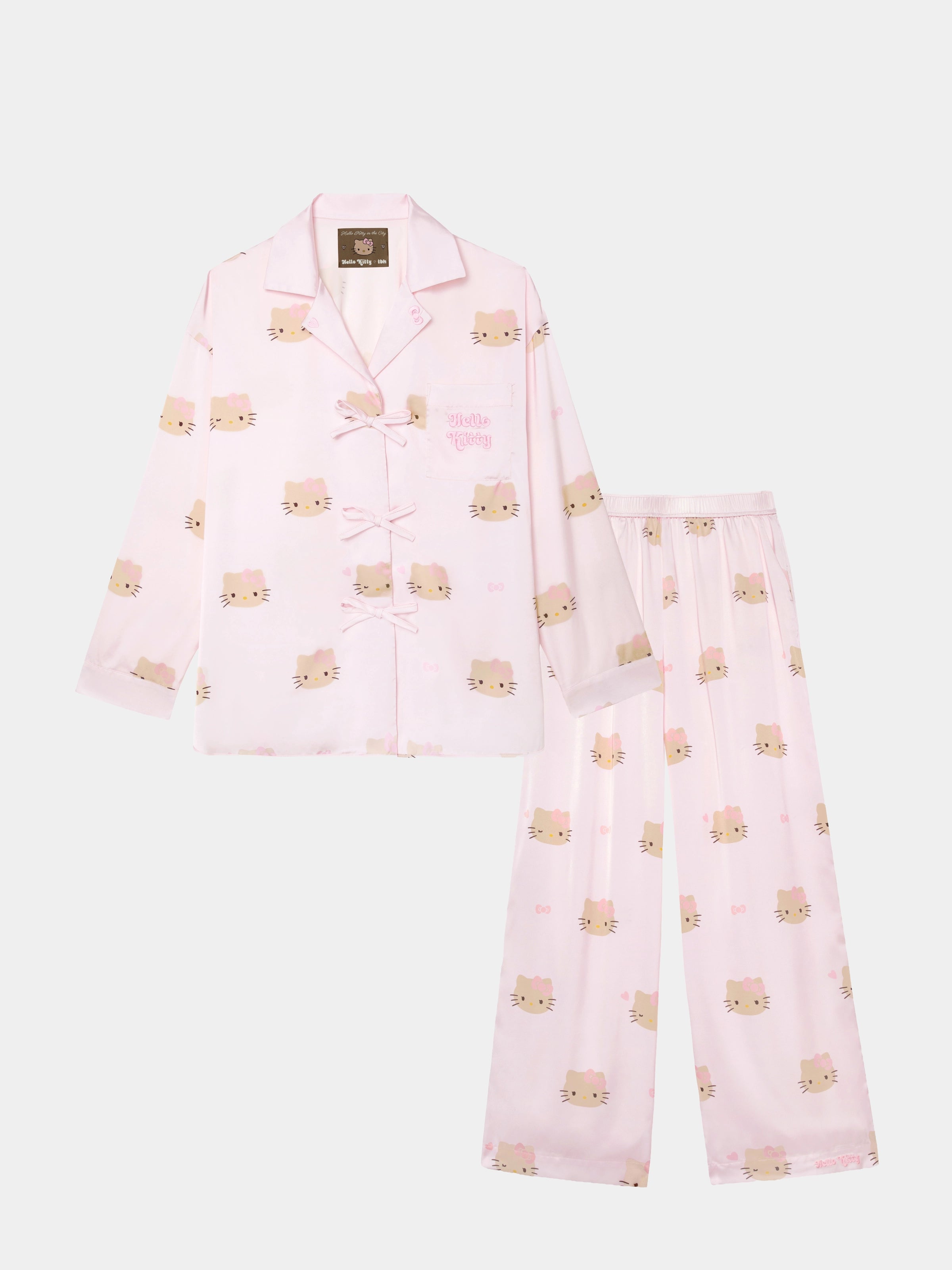 "Hello Kitty" Satin Loungewear Set Y2k Pink