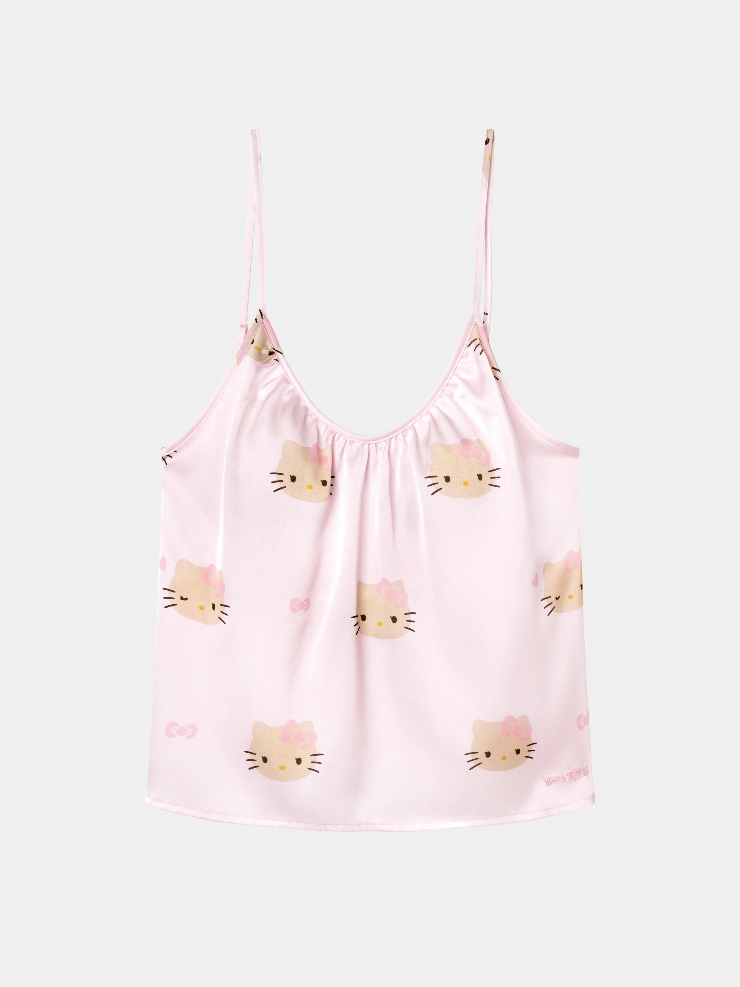 "Hello Kitty" Satin Spaghetti Strap Top and Shorts Pajama Set Y2k Pink