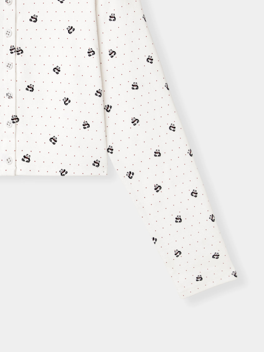 "Panda PomPom" Jersey Rib Jacquard Loungewear Shorts Set – White Polka Dot