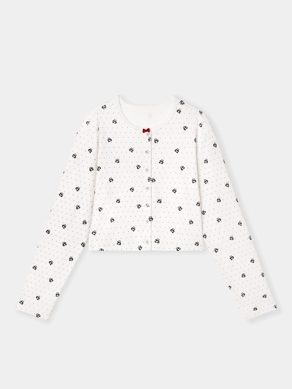 "Panda PomPom" Jersey Rib Jacquard Loungewear Pants Set – White Polka Dot