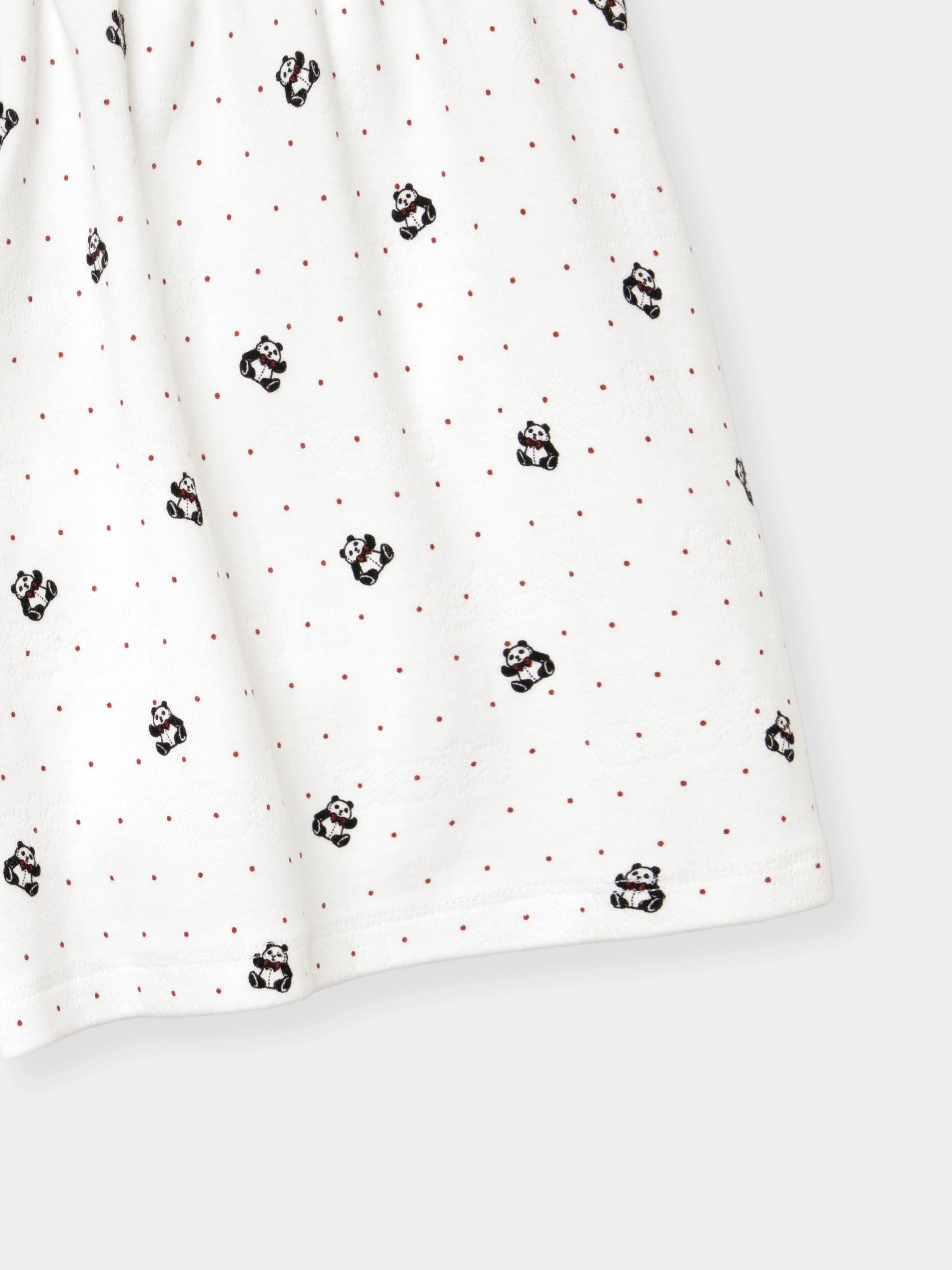 "Panda PomPom" Jersey Rib Jacquard Loungewear Shorts Set – White Polka Dot