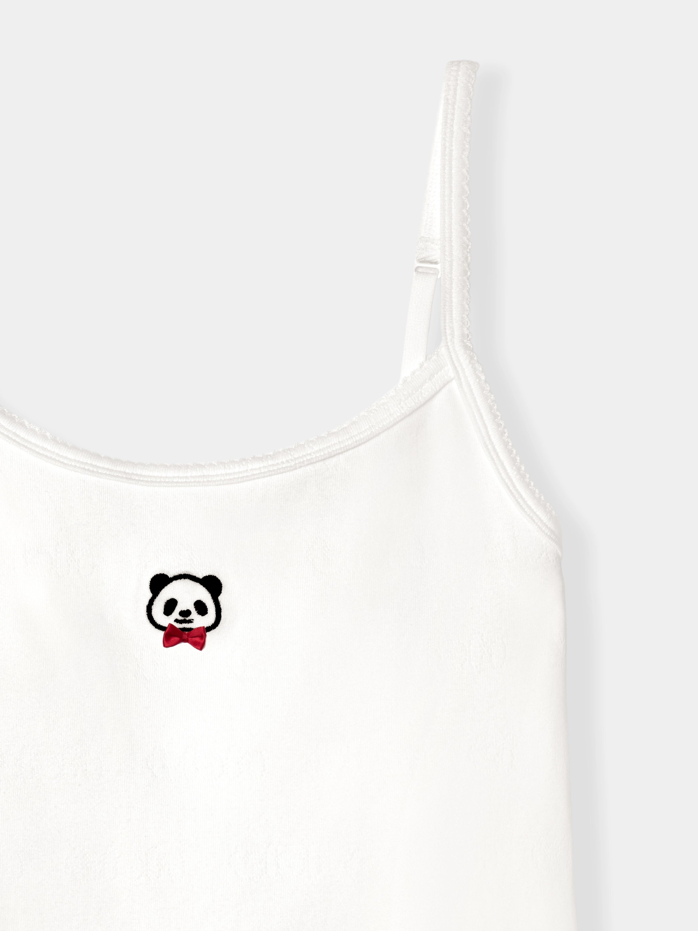 "Panda PomPom" Jersey Rib Jacquard Loungewear Pants Set – White Polka Dot
