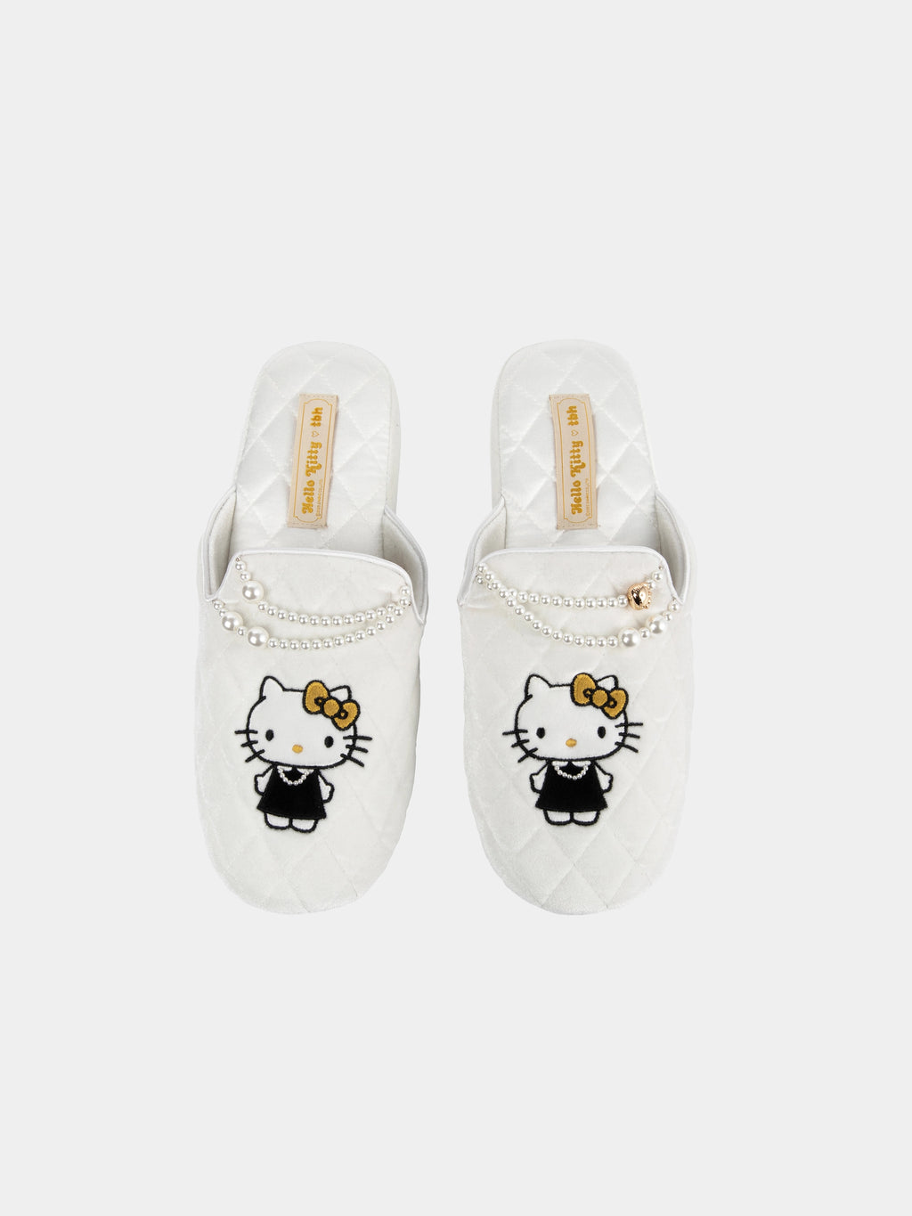 "Hello Kitty" Velvet Embroidery Slippers – Pearl White