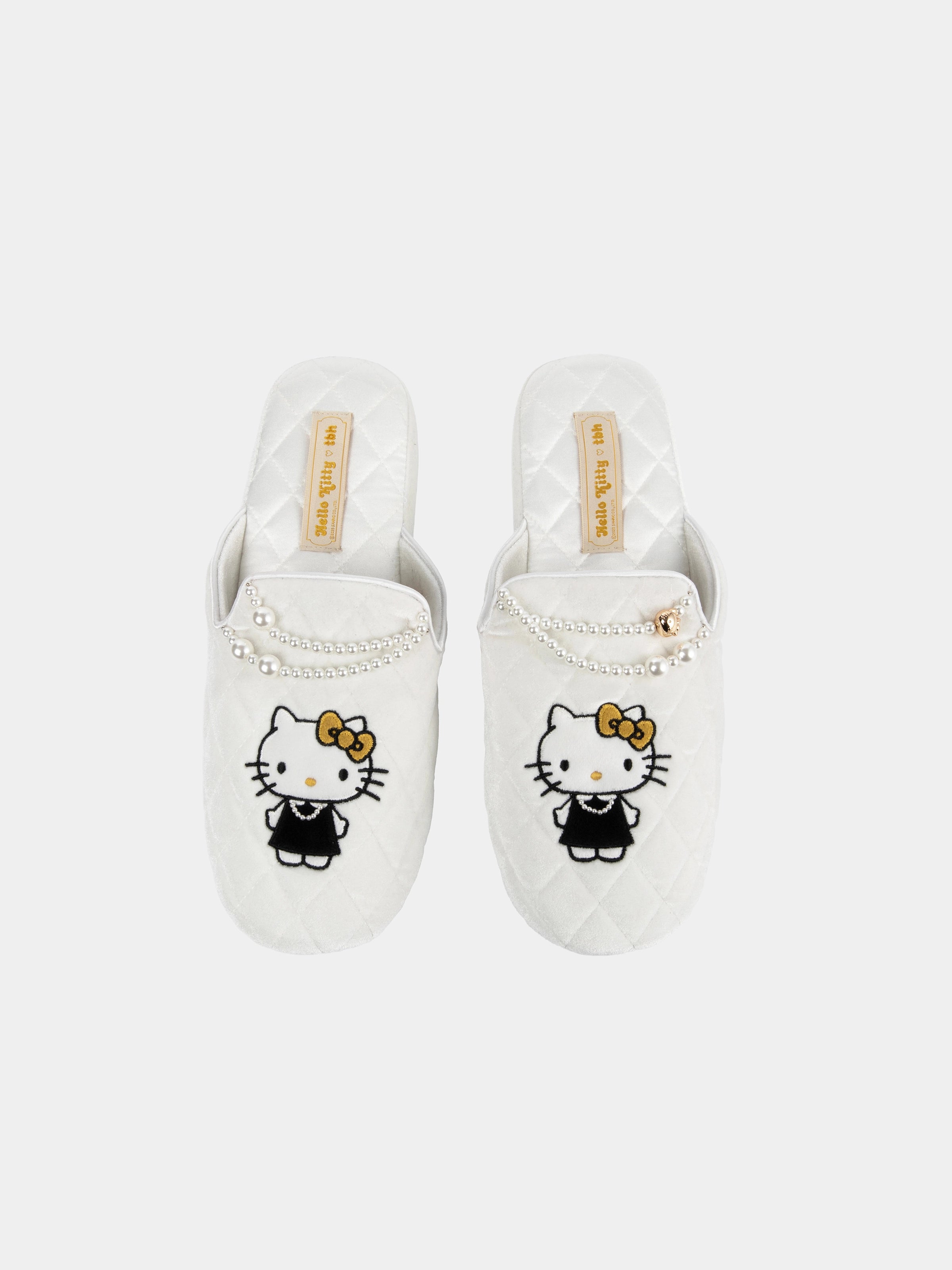 "Hello Kitty"Velvet Embroidery Slippers Pearl White