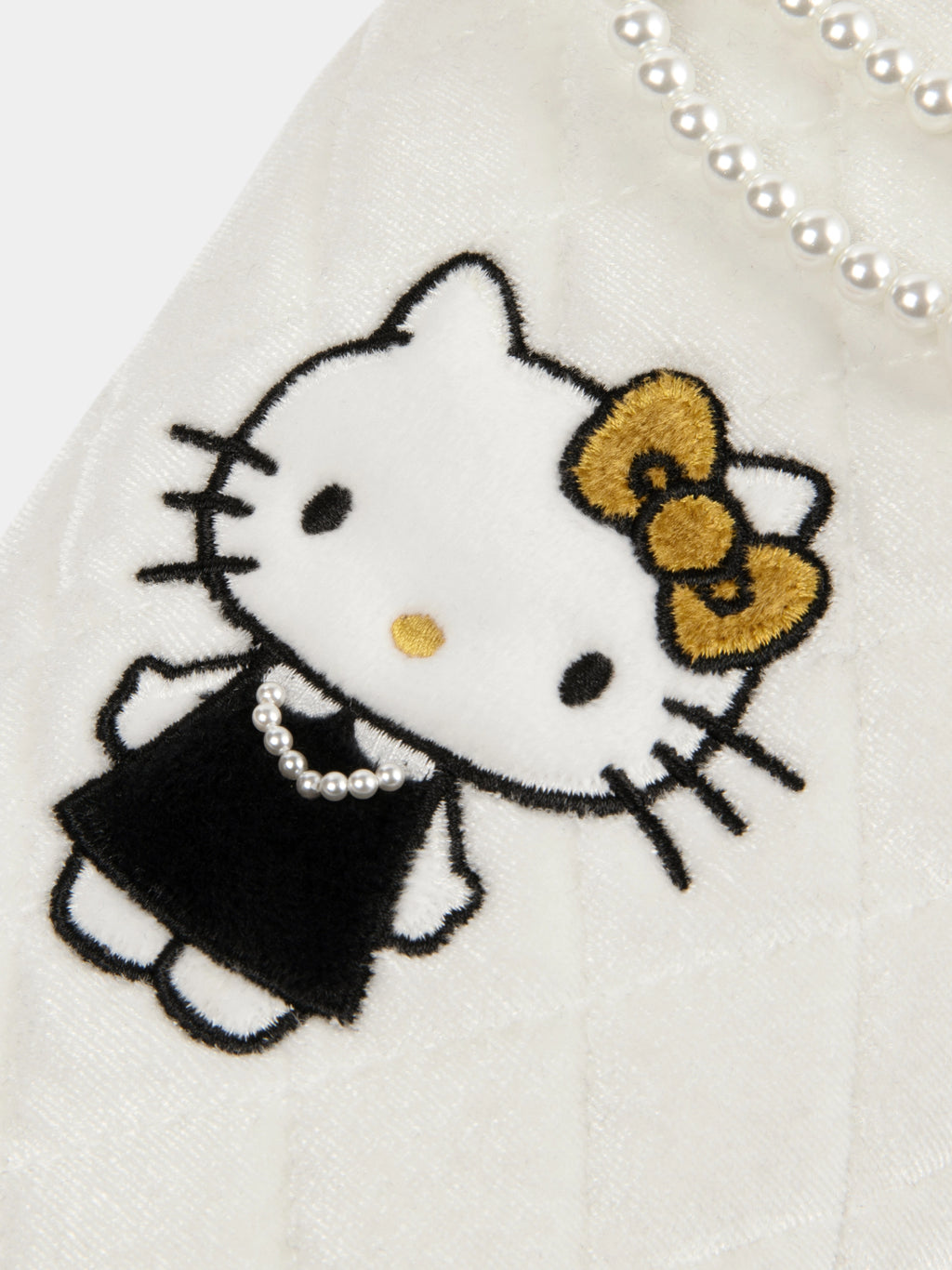 "Hello Kitty" Velvet Embroidery Slippers – Pearl White