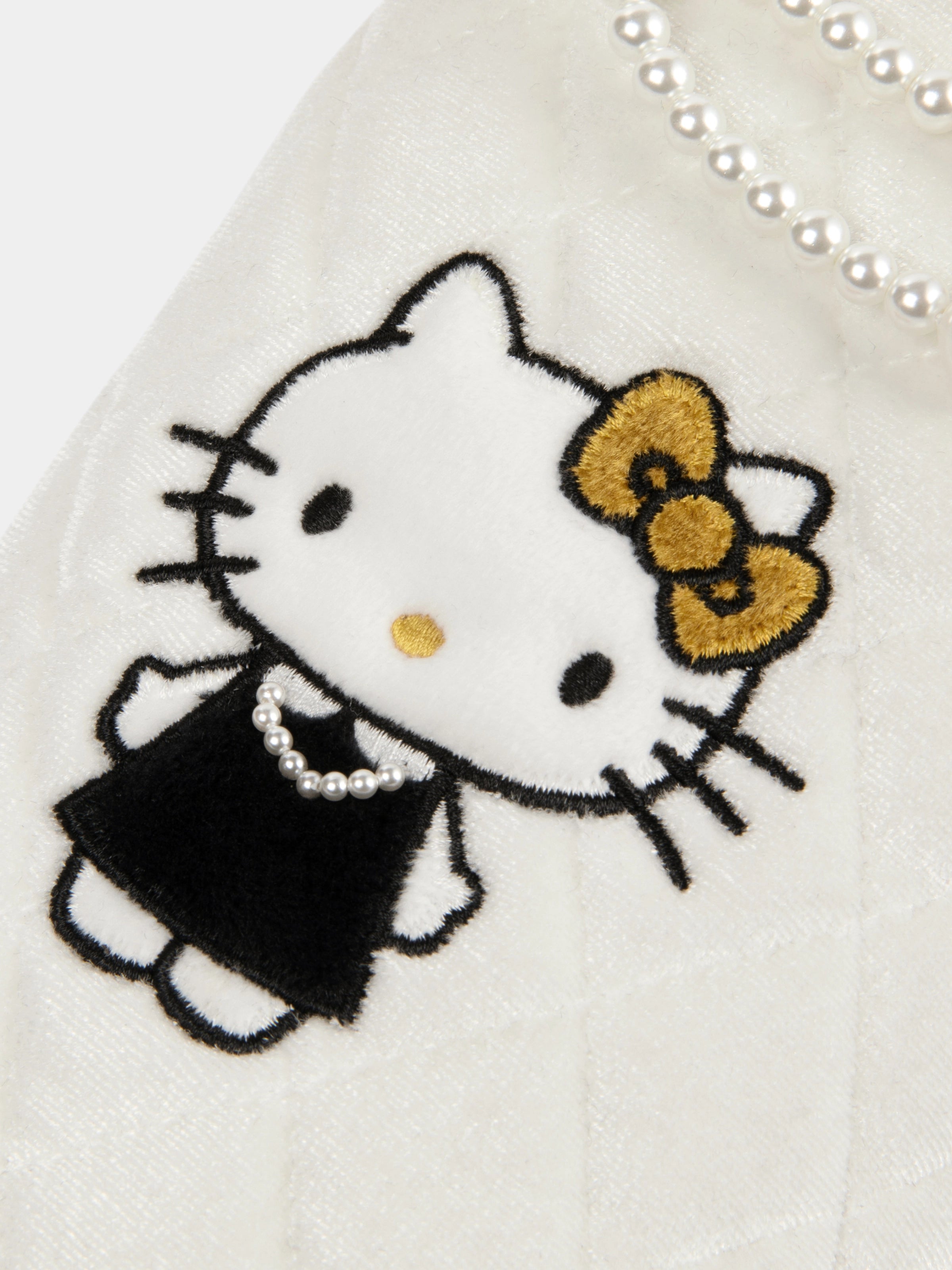 "Hello Kitty"Velvet Embroidery Slippers Pearl White
