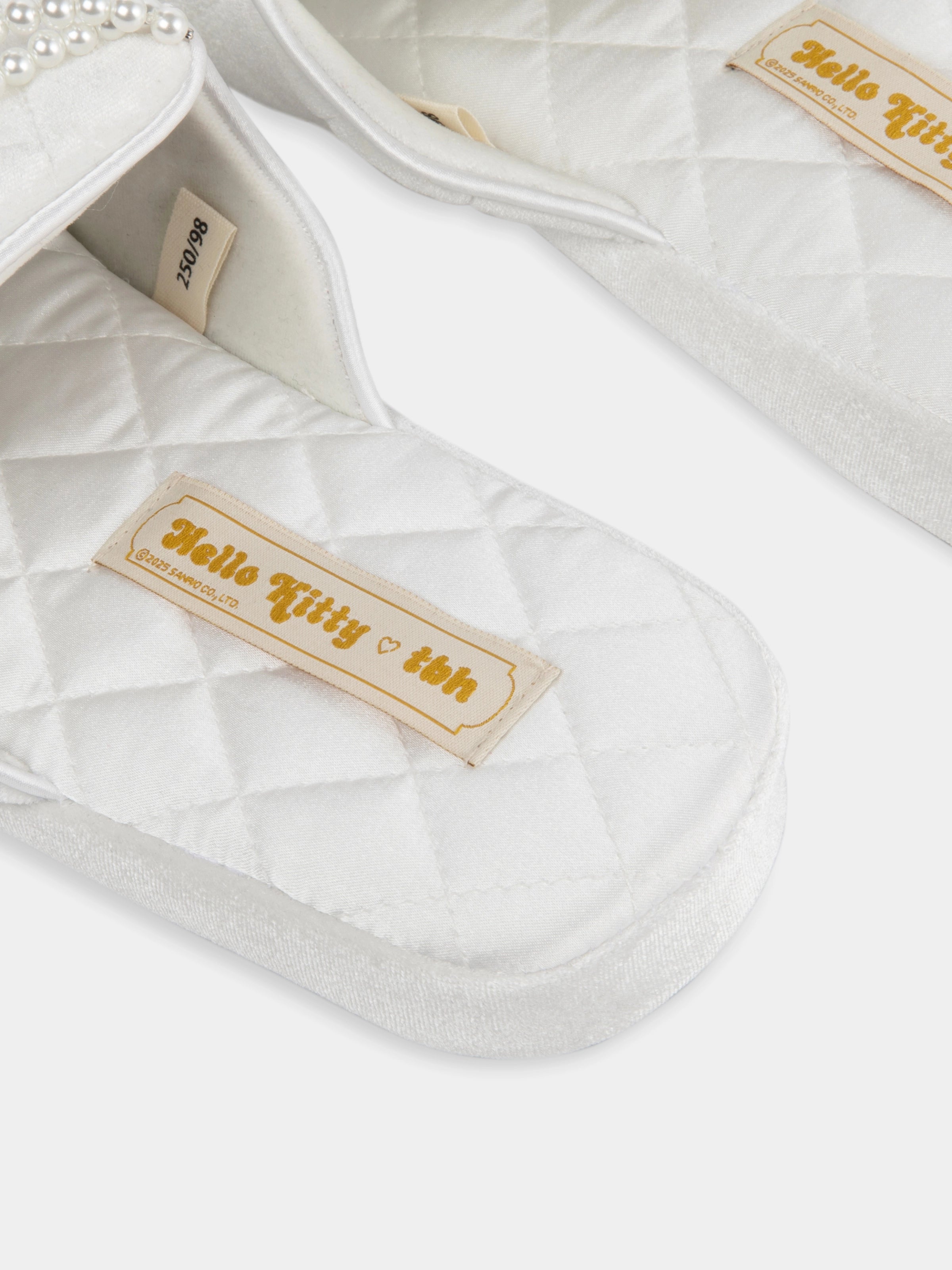 "Hello Kitty"Velvet Embroidery Slippers Pearl White