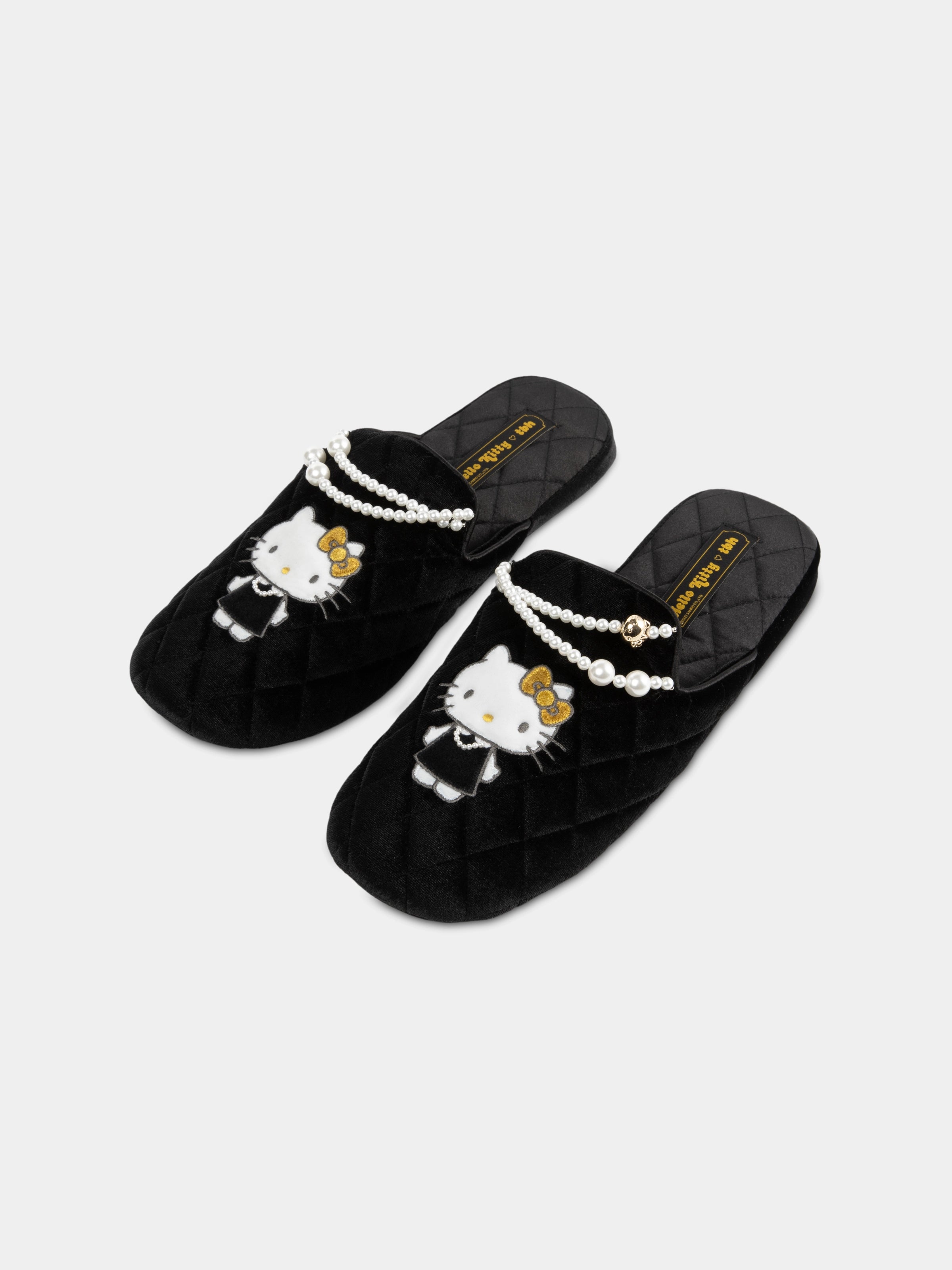 "Hello Kitty" Velvet Embroidery Slippers Classic Black