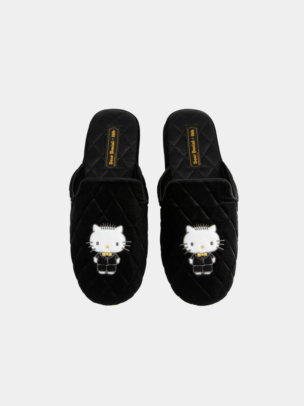 "Dear Daniel" Velvet Embroidery Slippers – Classic Black
