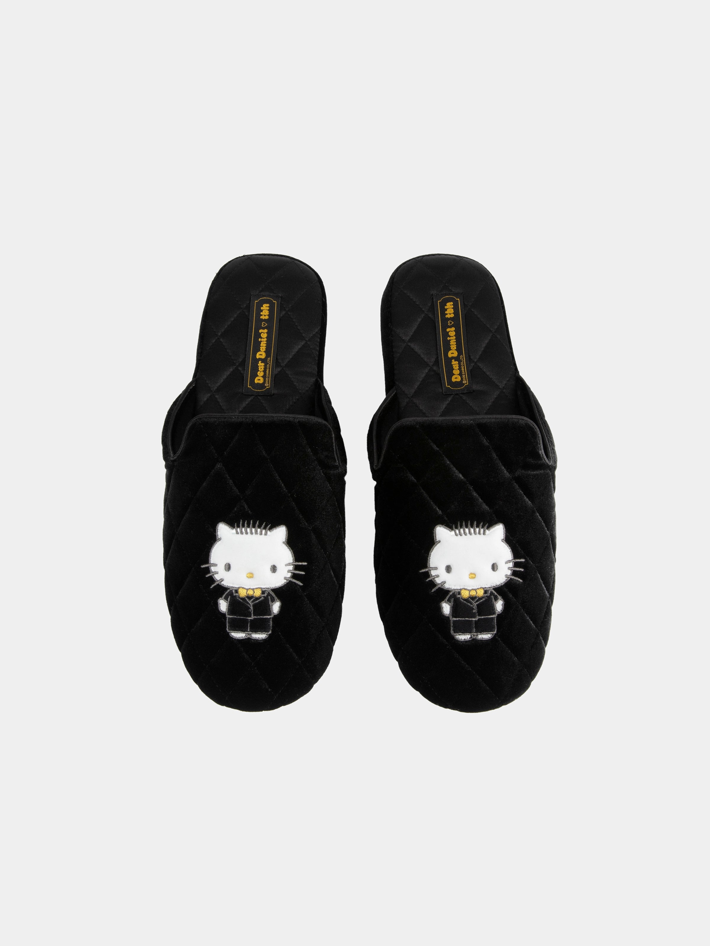“Dear Daniel” Velvet Embroidery Slippers Classic Black