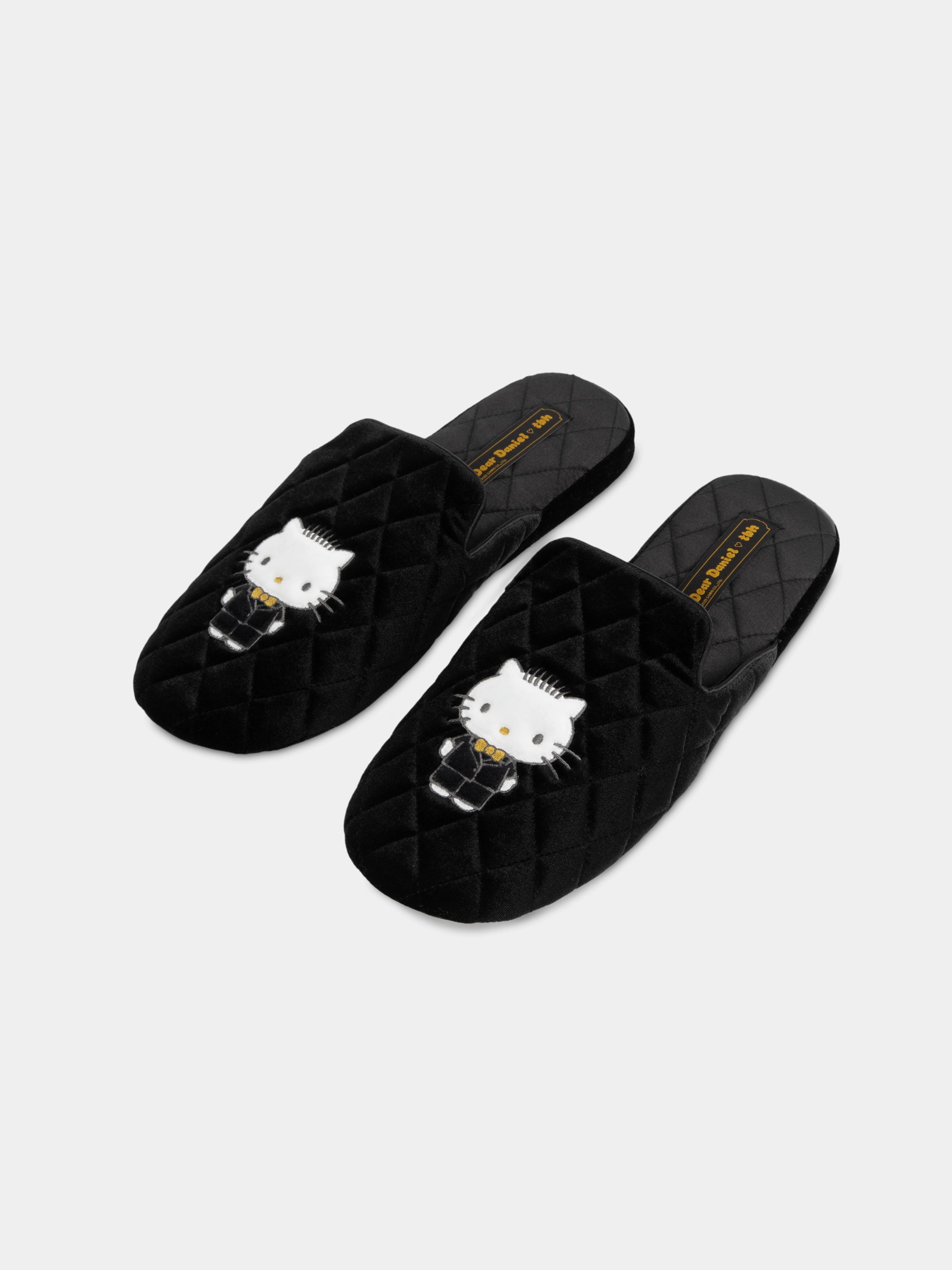 “Dear Daniel” Velvet Embroidery Slippers Classic Black