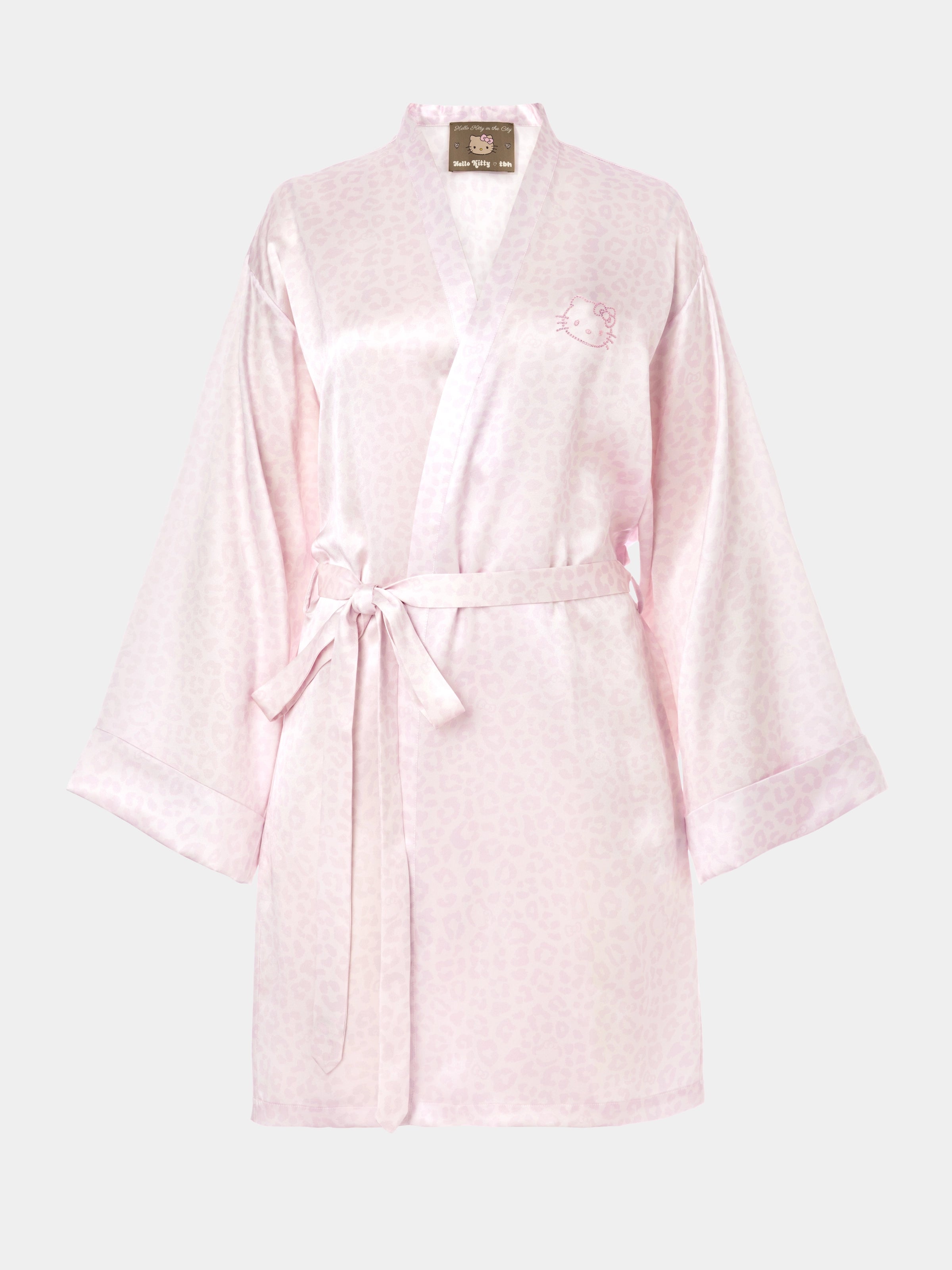 "Hello Kitty" Premium Heavy Mulberry Silk Robe – Pink Leopard