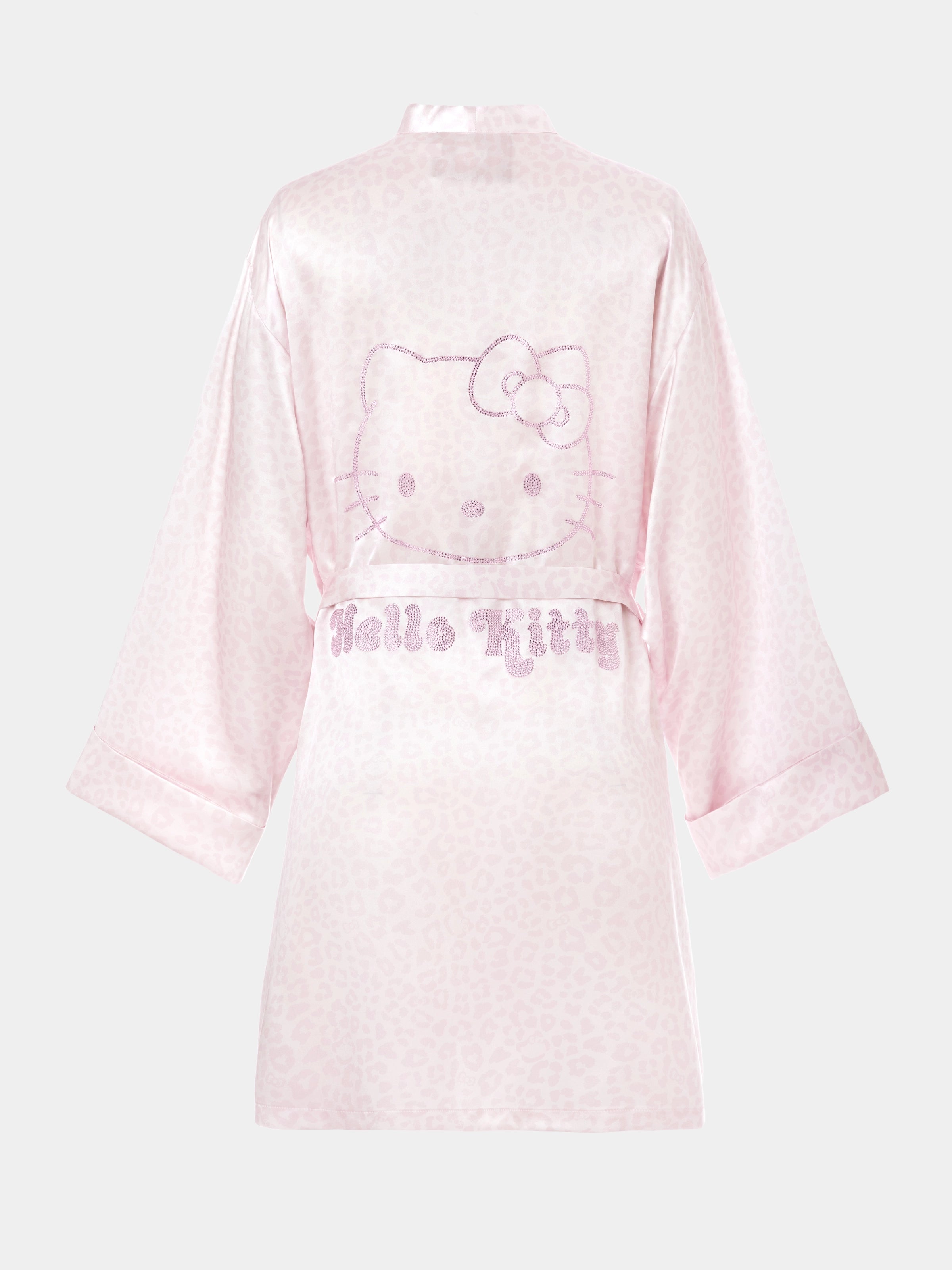 "Hello Kitty" Premium Heavy Mulberry Silk Robe – Pink Leopard