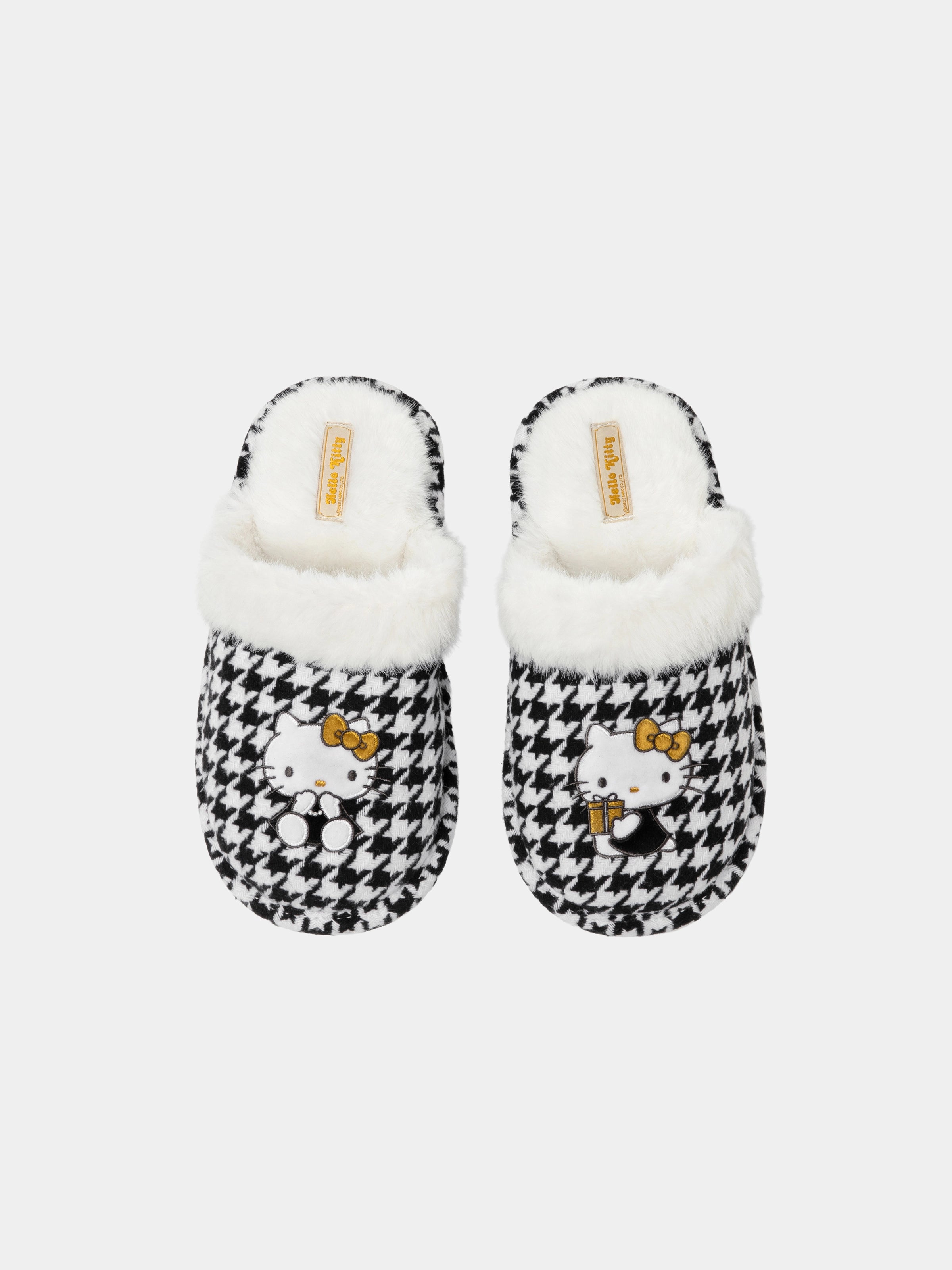 "Hello Kitty" Wool Slippers with Embroidery Houndstooth