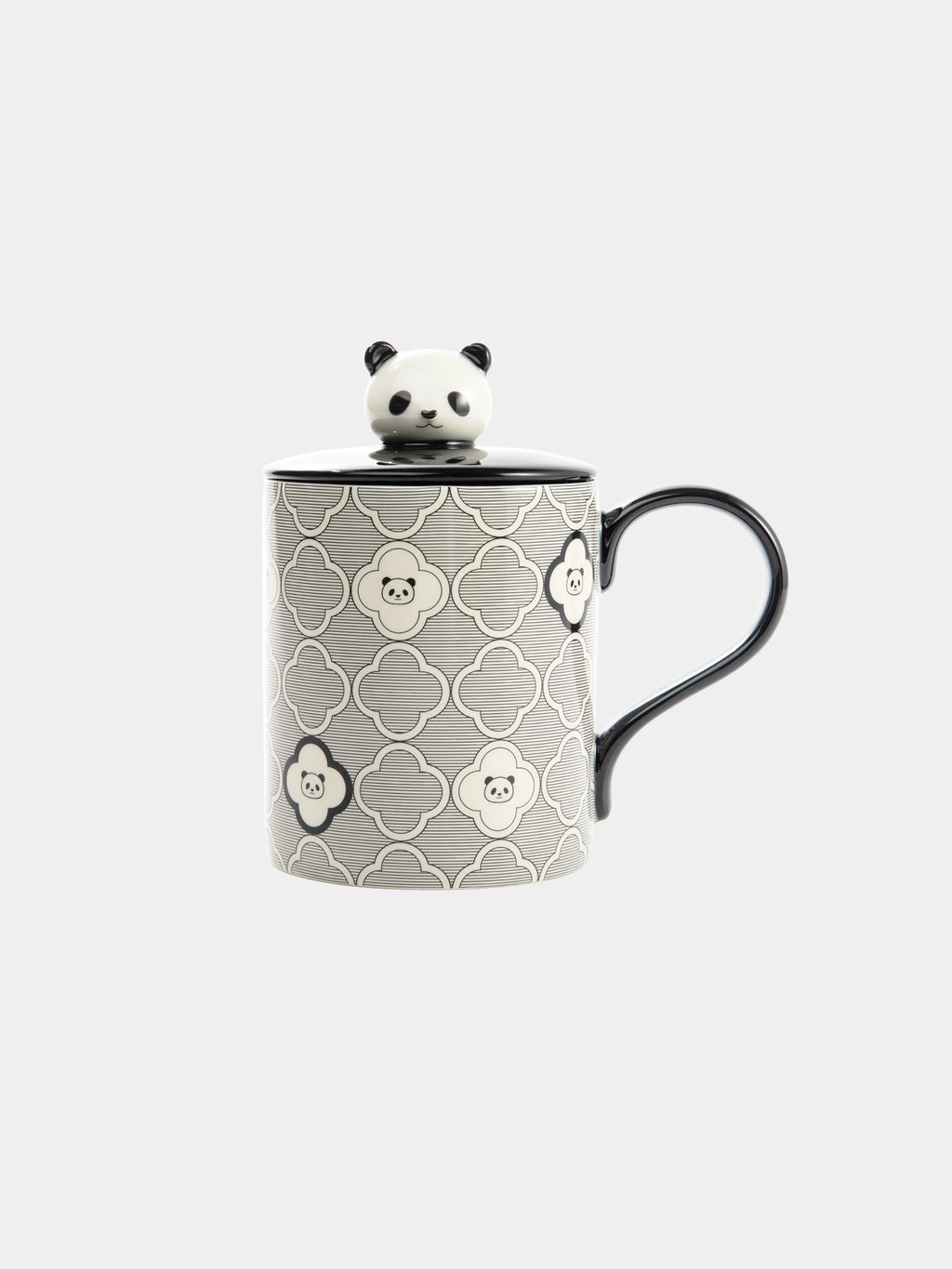 "Panda PomPom" Ceramic Mug with Lid – Haitang Patterned