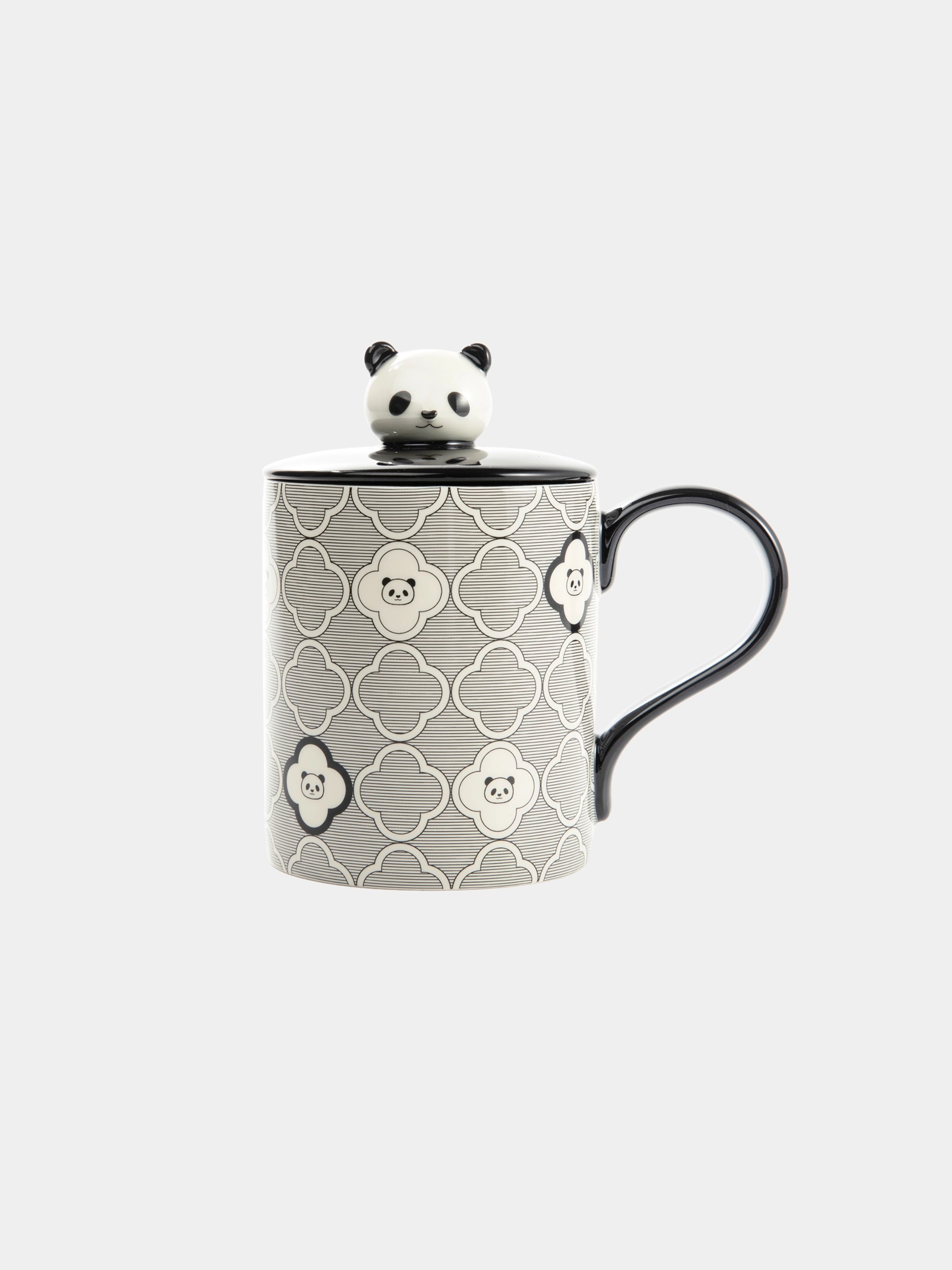 "Panda PomPom" Ceramic Mug with Lid – Haitang Patterned