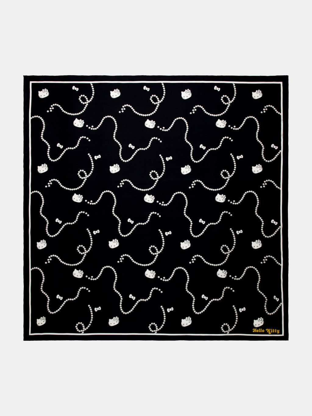 "Hello Kitty" Premium Heavy Mulberry Silk Square Scarf Pearl Necklace
