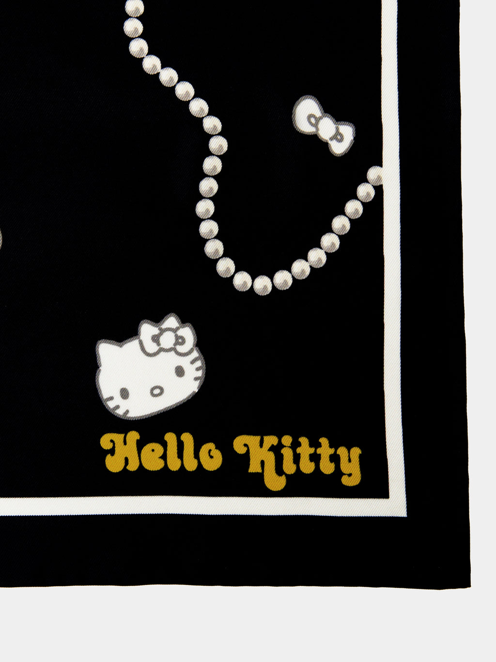 "Hello Kitty" Premium Heavy Mulberry Silk Square Scarf Pearl Necklace