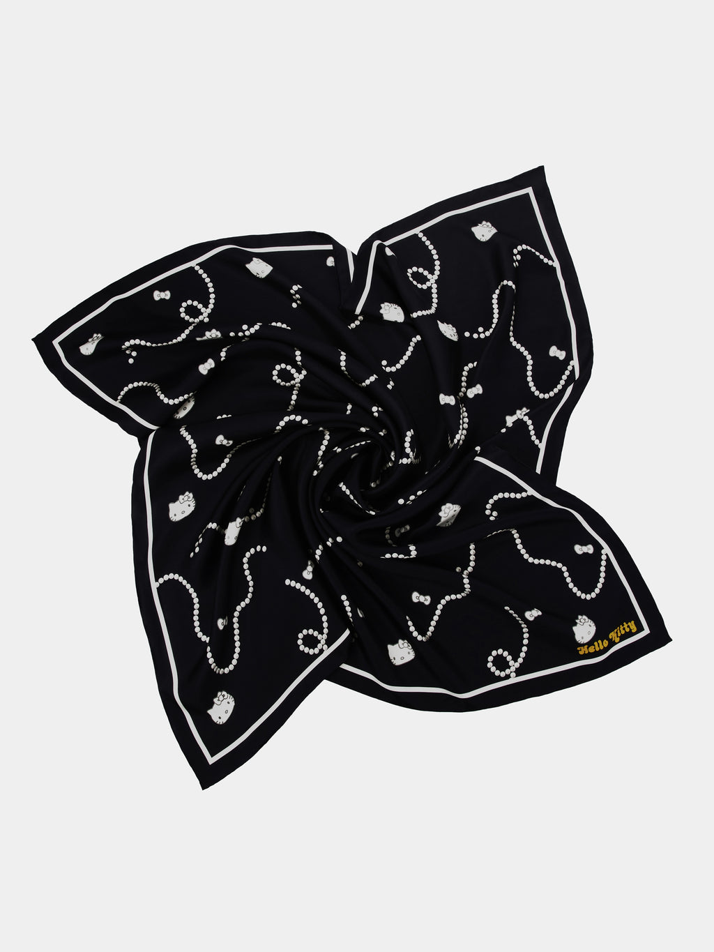 "Hello Kitty" Premium Heavy Mulberry Silk Square Scarf Pearl Necklace