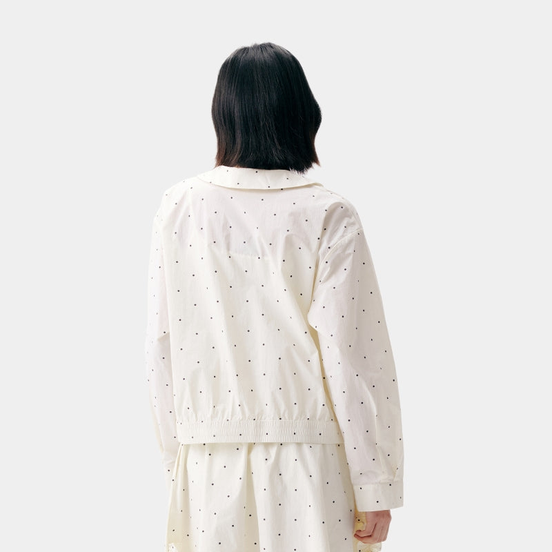 "Panda PomPom" Sun-pretective Peter Pan Collar Outdoor Jacket White Polka Dot