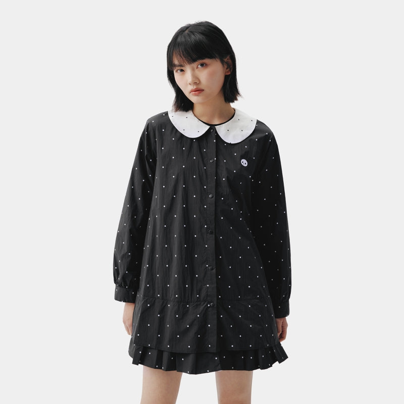"Panda PomPom" Sun-pretective Outdoor Dress Black Polka Dot