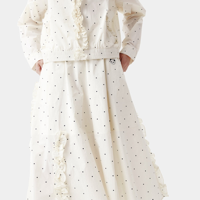 "Panda PomPom" Sun-pretective Outdoor Skirt White Polka Dot
