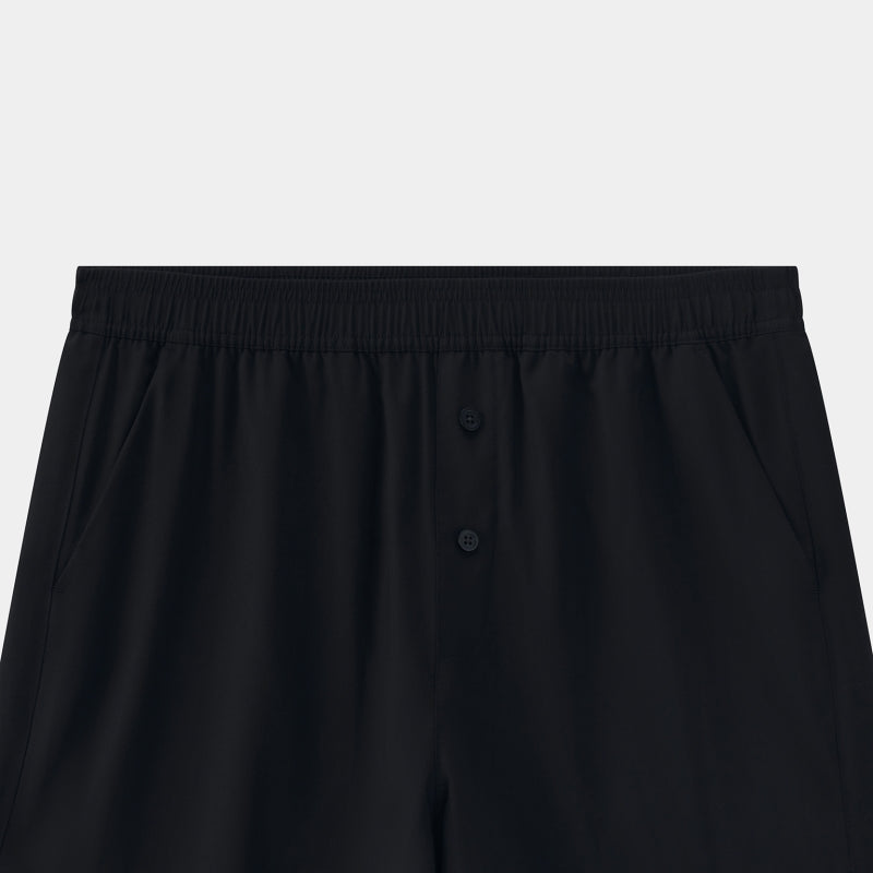 "Panda PomPom" Tencel Cotton Blend Camp Collar Short Sleeve Loungewear Set – Black