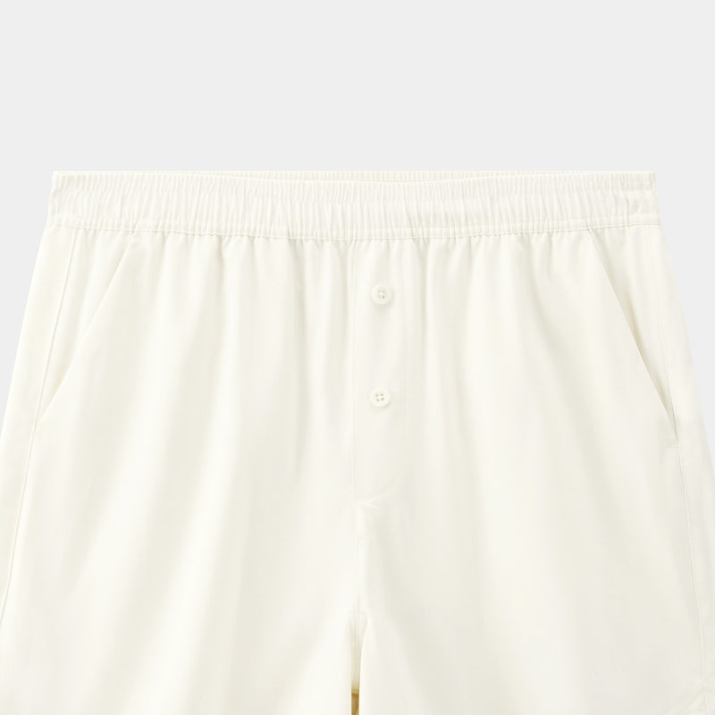 "Panda PomPom" Tencel Cotton Blend Camp Collar Short Sleeve Loungewear Set – Cream White