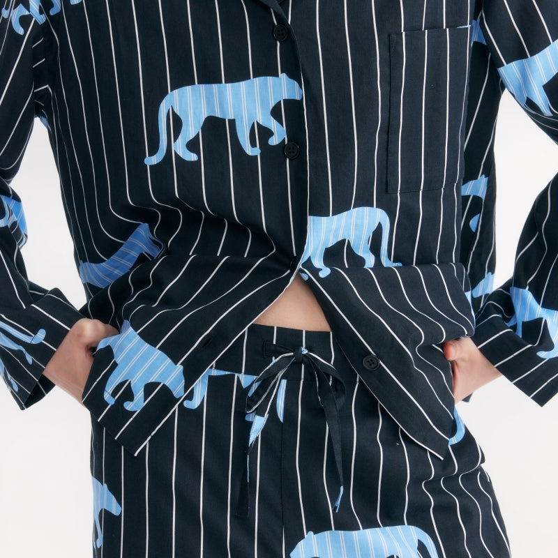“Z” Tencel Cotton Blend Stripe Loungewear Set Black Panther