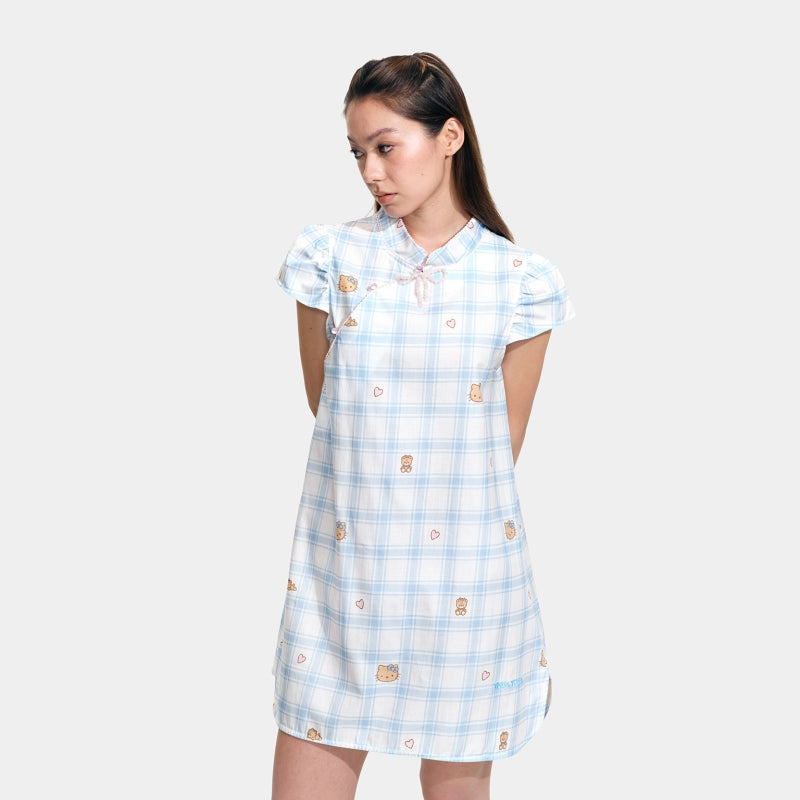 "Hello Kitty" Tencel Cotton Blend Short Sleeve Qipao – Hello Kitty Check