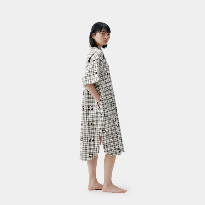 "Urban Jungle" Tencel Cotton Blend Short Sleeve Nightgown – Black Grid