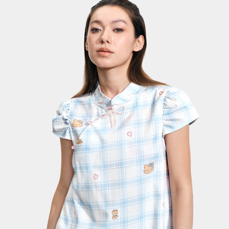 "Hello Kitty" Tencel Cotton Blend Short Sleeve Qipao – Hello Kitty Check