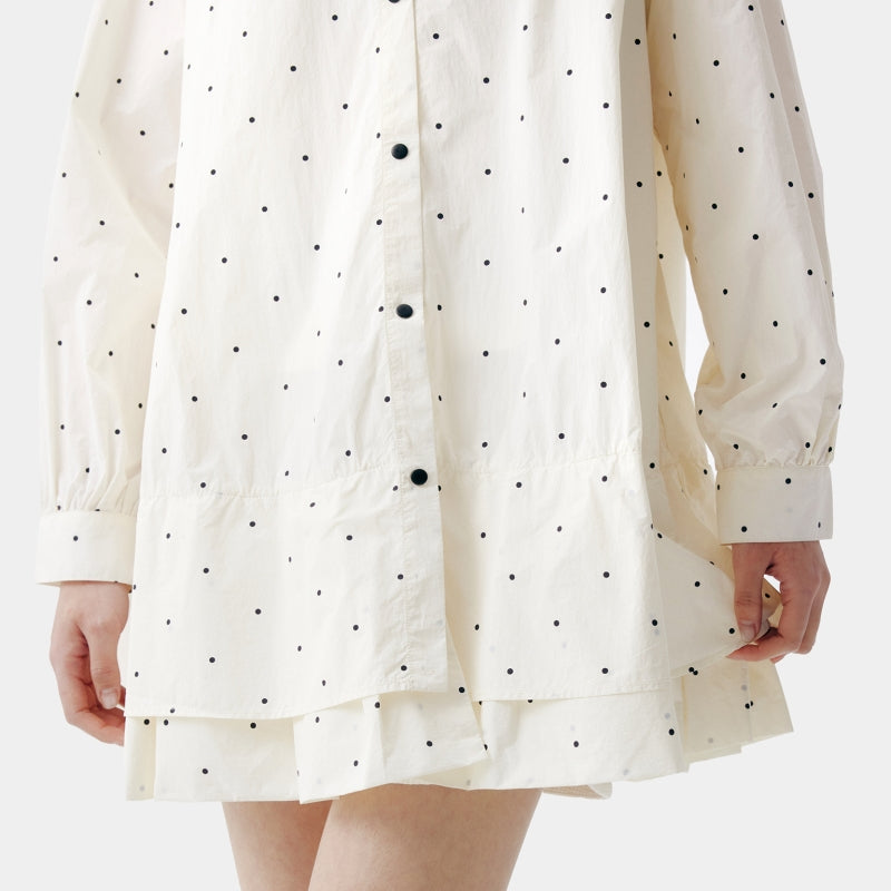 "Panda PomPom" Sun-pretective Outdoor Dress White Polka Dot