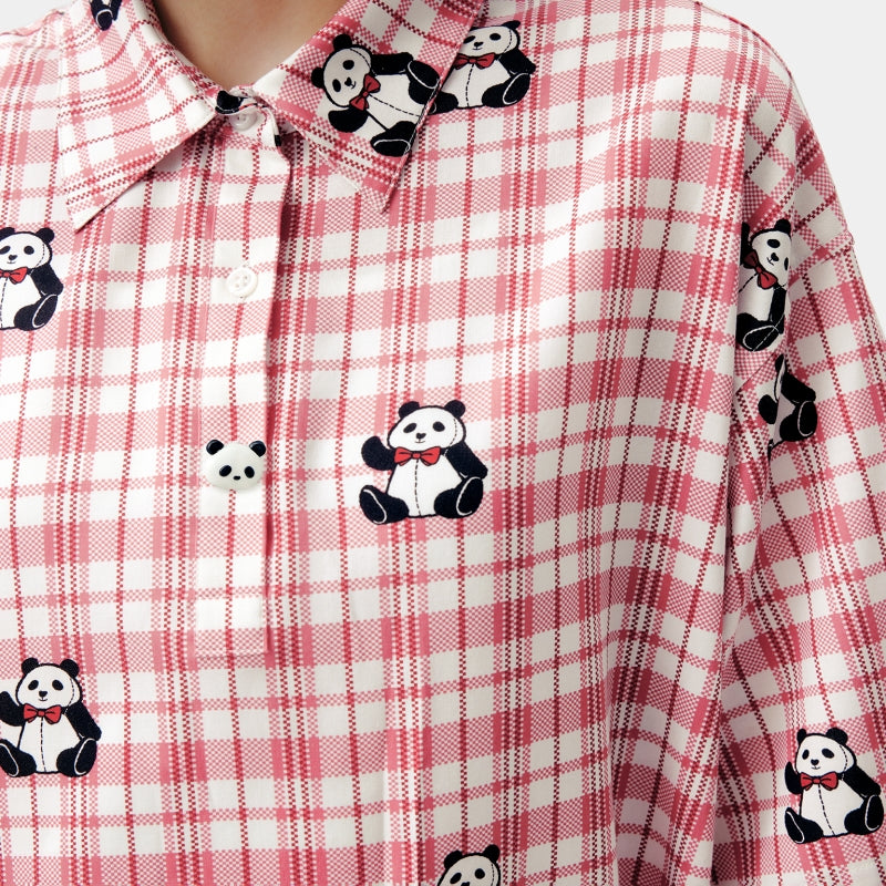 "Urban Jungle" Tencel Cotton Blend Short Sleeve Nightgown – Red Grid