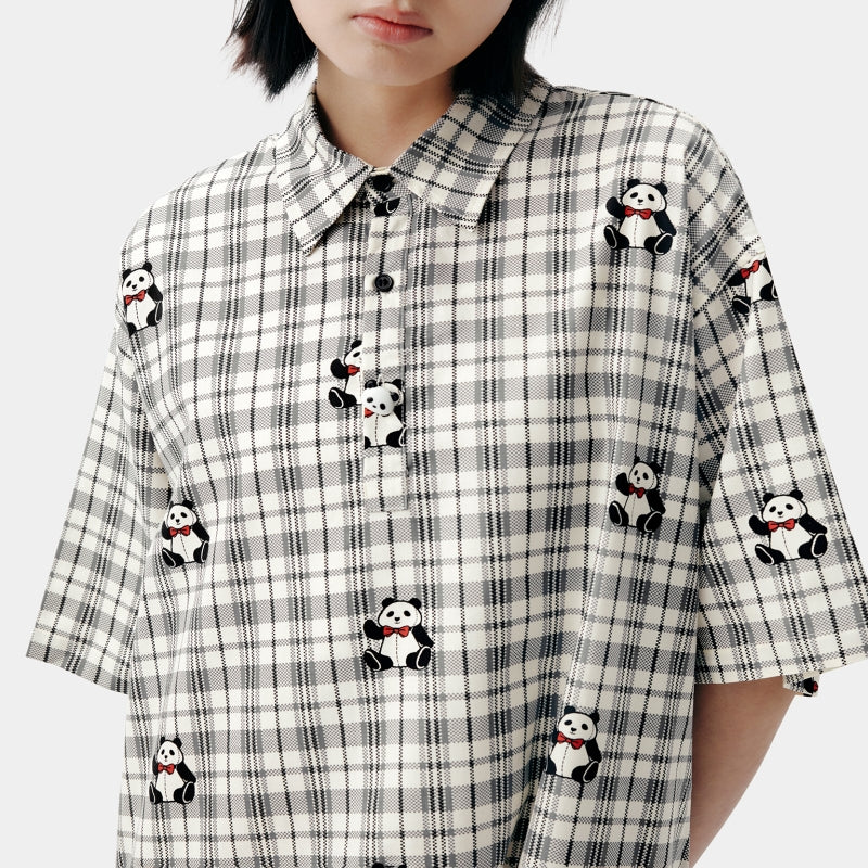 "Urban Jungle" Tencel Cotton Blend Short Sleeve Nightgown – Black Grid