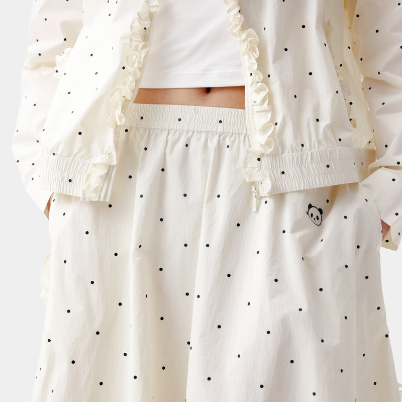 "Panda PomPom" Sun-pretective Outdoor Skirt White Polka Dot