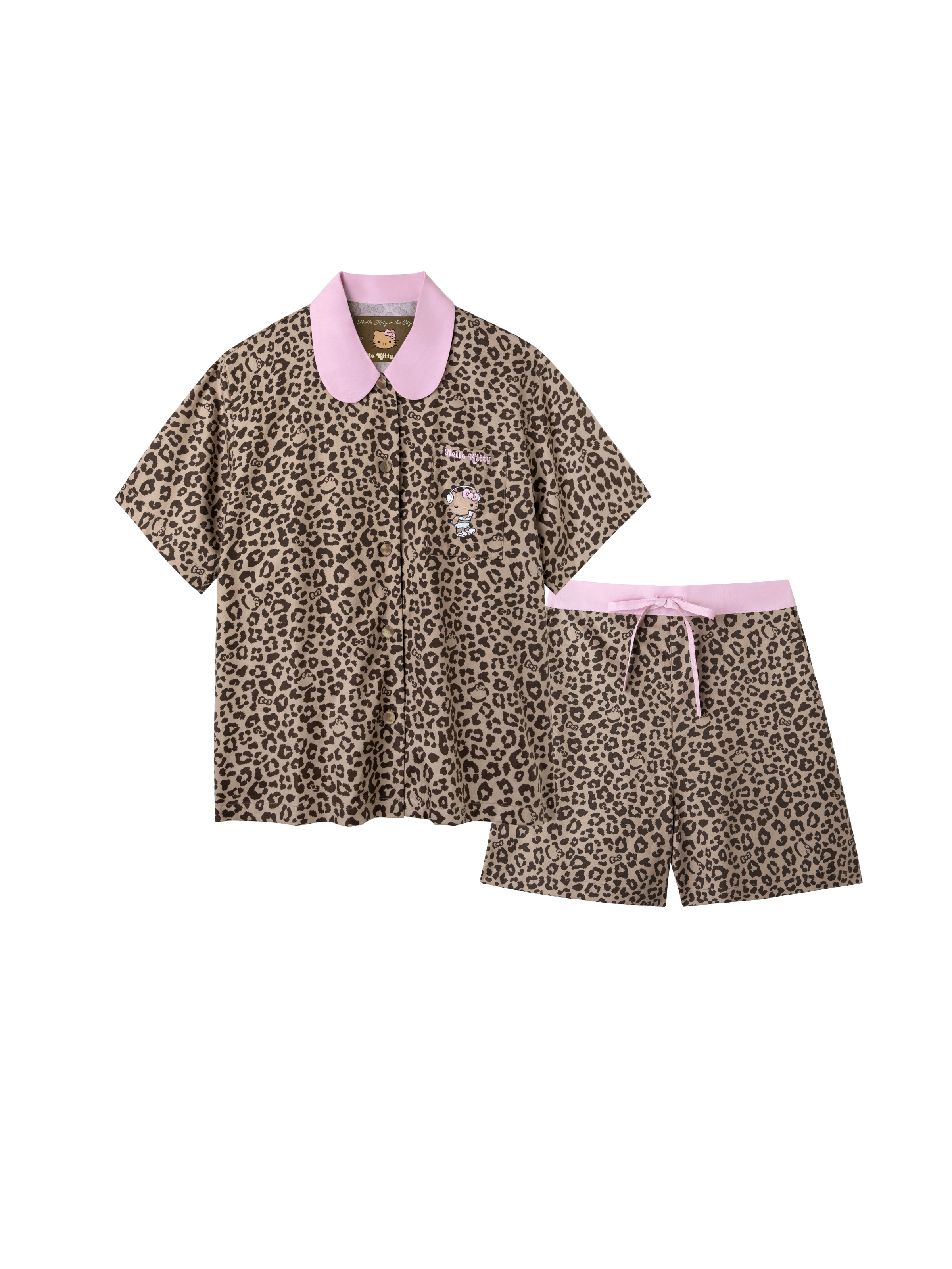 "Hello Kitty" Tencel Cotton Blend Short Sleeve Loungewear Set – Leopard