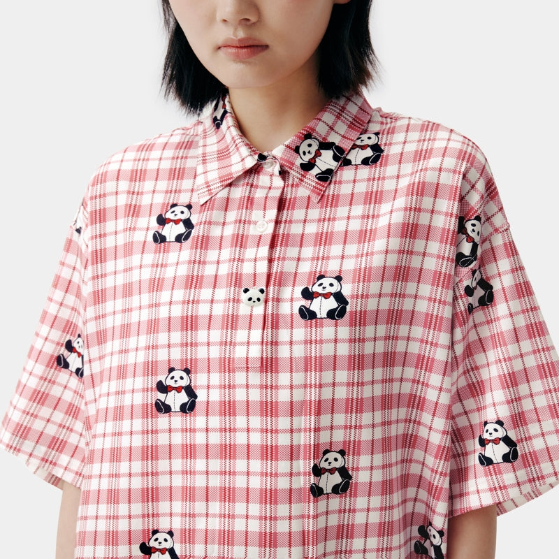 "Urban Jungle" Tencel Cotton Blend Short Sleeve Nightgown – Red Grid