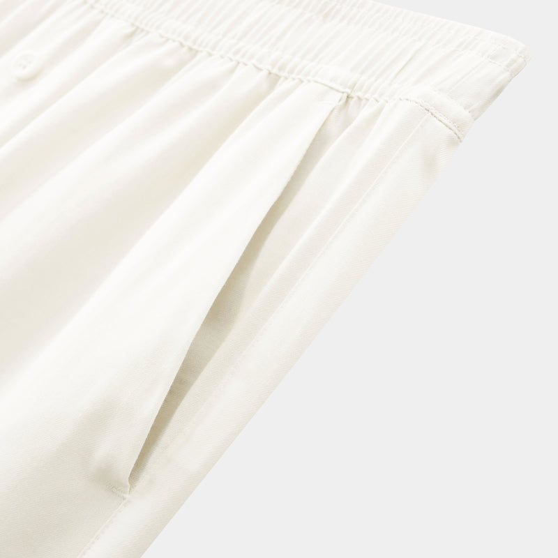 "Panda PomPom" Tencel Cotton Blend Camp Collar Loungewear Set – Cream White
