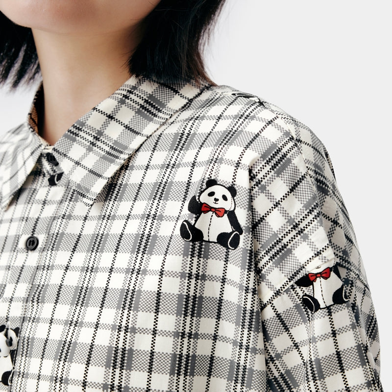 "Urban Jungle" Tencel Cotton Blend Short Sleeve Nightgown – Black Grid