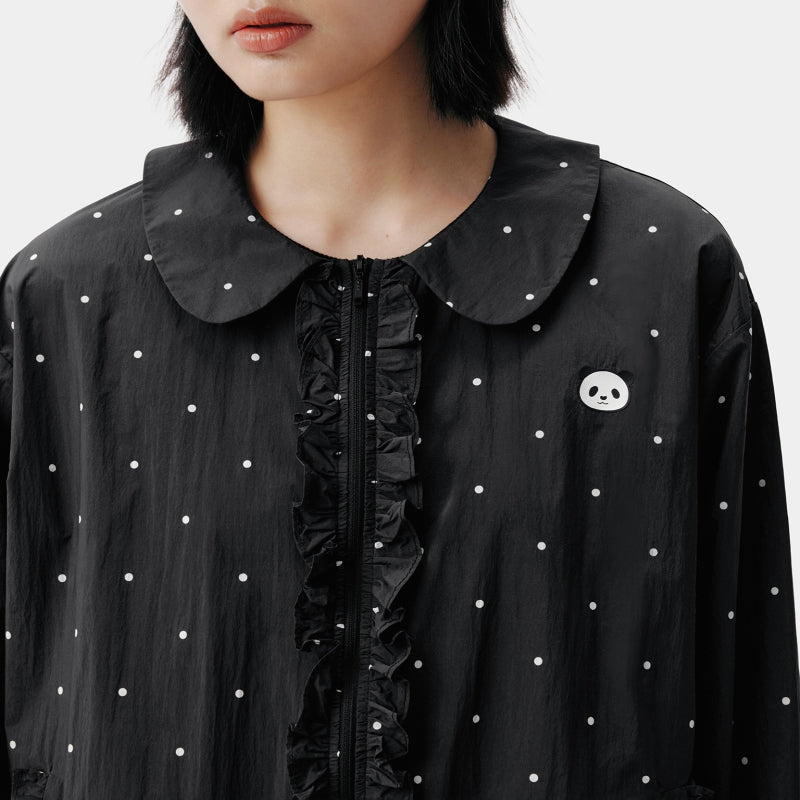 "Panda PomPom" Sun-pretective Outdoor Jacket Black Polka Dot