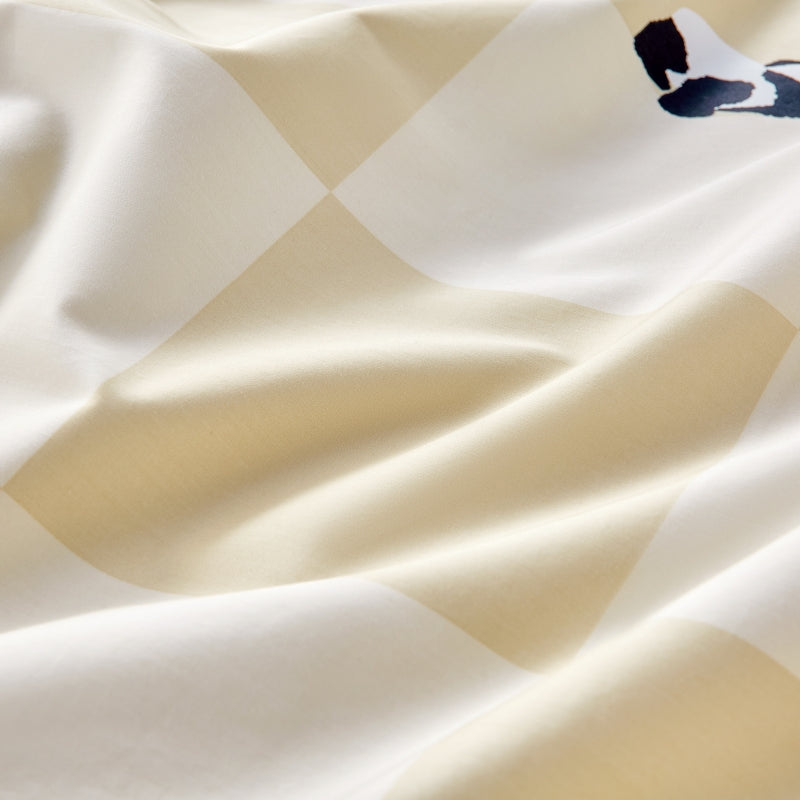 "Panda PomPom"  cotton sateen bedding set Cream White Grid