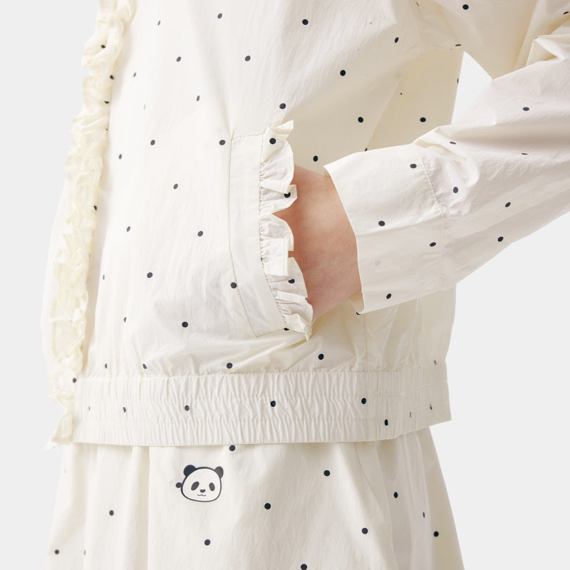 "Panda PomPom" Sun-pretective Peter Pan Collar Outdoor Jacket White Polka Dot