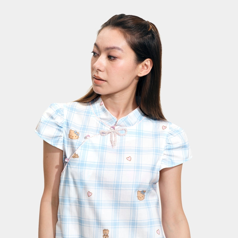 "Hello Kitty" Tencel Cotton Blend Short Sleeve Qipao – Hello Kitty Check