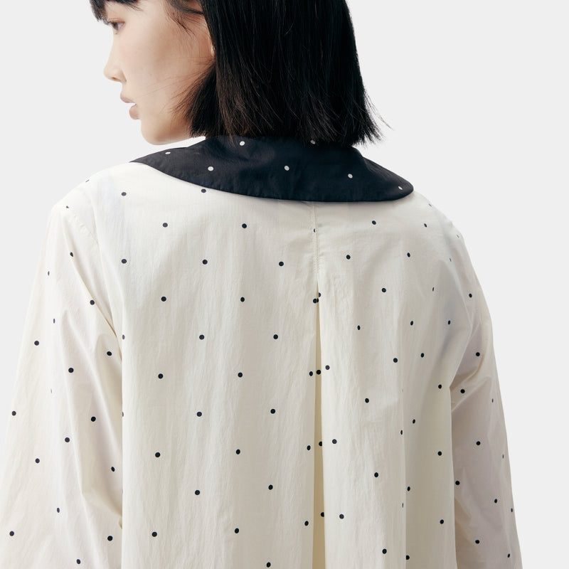 "Panda PomPom" Sun-pretective Outdoor Dress White Polka Dot