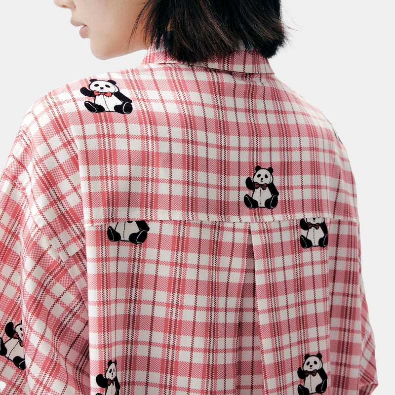 "Urban Jungle" Tencel Cotton Blend Short Sleeve Nightgown – Red Grid