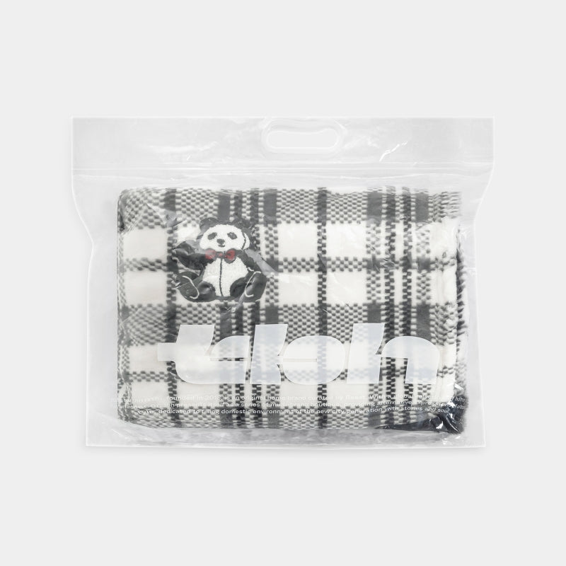 "Panda PomPom" Flannel Cozy Scented Blanket Black Grid
