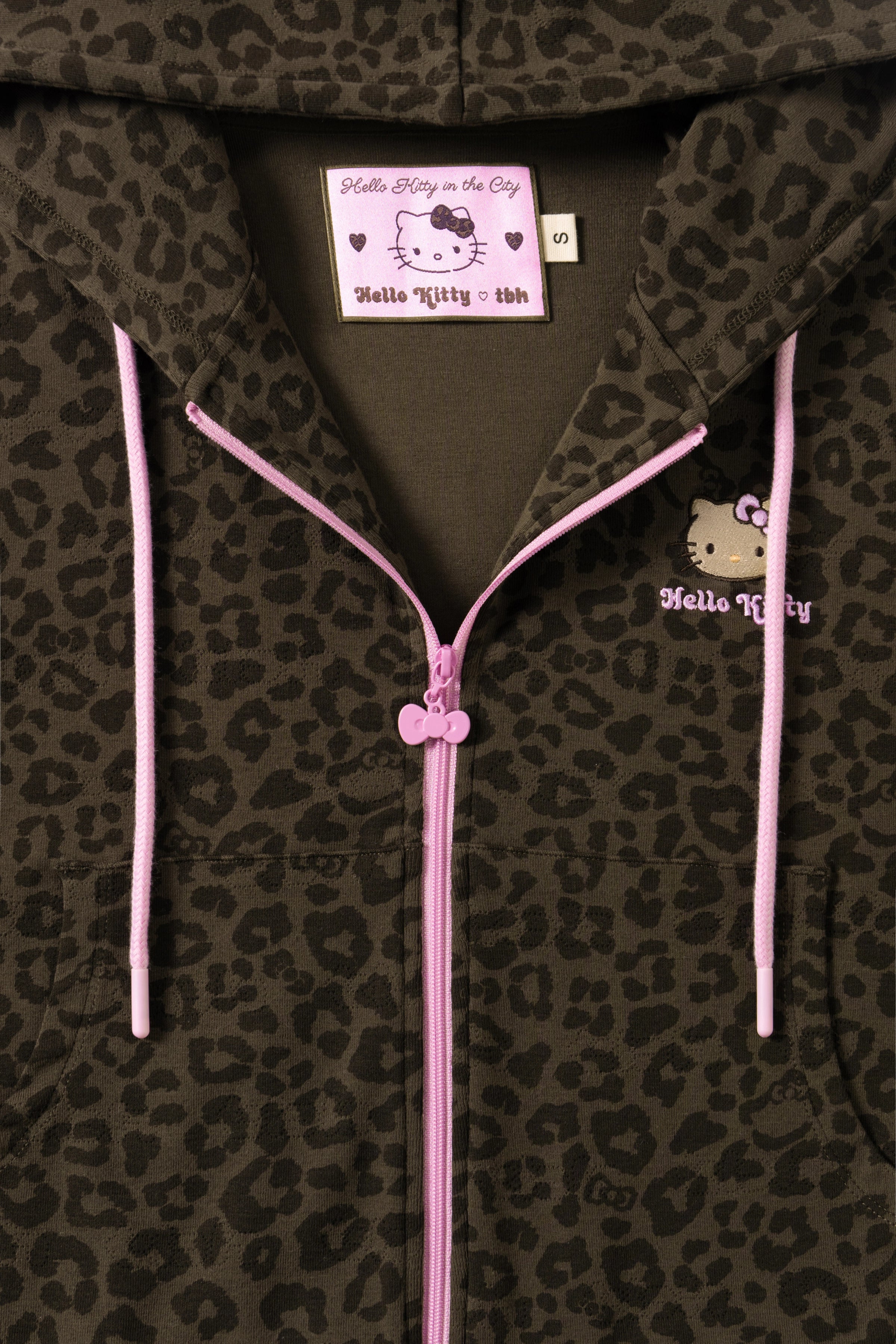 "Hello Kitty" Jersey Rib Jacquard Zip-up Hoodie Choco